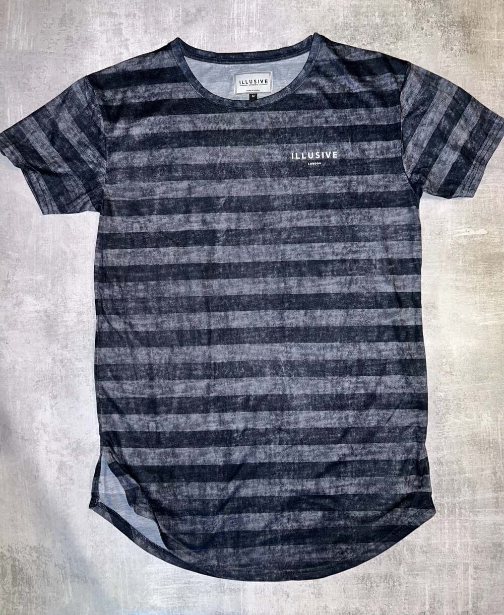 Illusive London Men's Crew Neck Short Sleeve Striped Longline T-Shirt